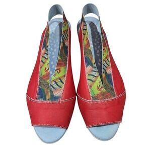 Cloud Footwear Caliber Red Leather Slingback Peep Toe Wedge Sandals Size 41 10